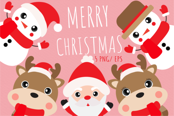 Cartoon Christmas Set Clipart and Illustrations