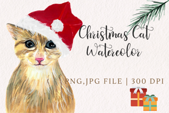 Christmas Cat Watercolor Illustrations
