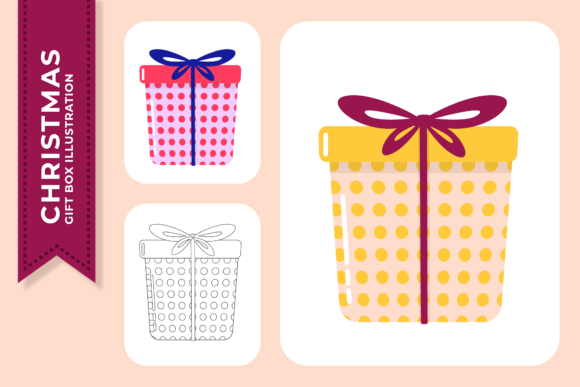 Christmas Gift Box Polkadot Cover: Festive Illustrations