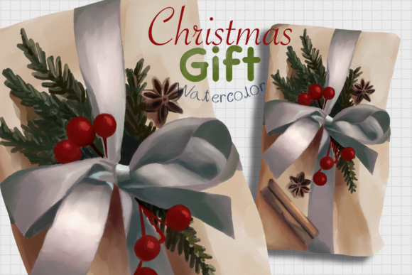 CHRISTMAS GIFT Watercolor silver Illustrations