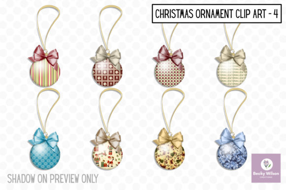 Christmas Hanging Ornaments Set 4 and Illustrations