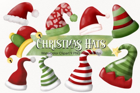 Christmas Hat Watercolor Clipart: Premium Illustrations