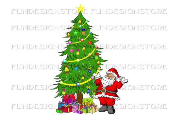 CHRISTMAS TREE, SANTA CLOUS, SUBLMATION Illustrations