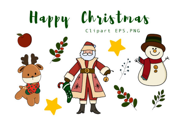 Happy Christmas Set Clipart: Fresh Illustrations