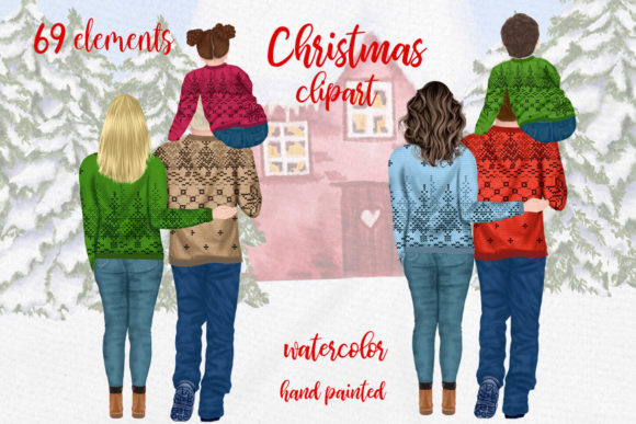 Reviewing Christmas Family Clipart Sublimation Png Illustrations