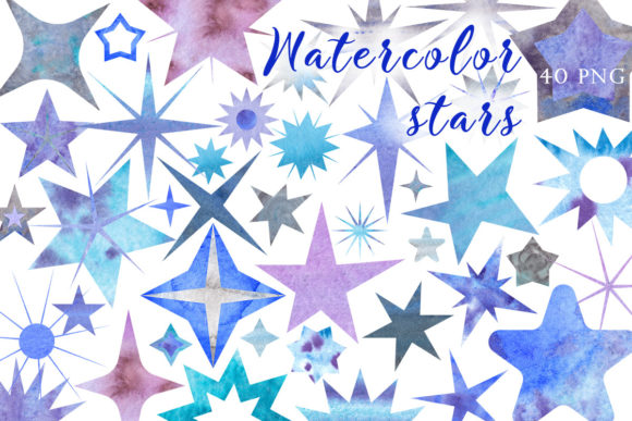 Watercolor Blue Stars: Premium Illustrations for Branding