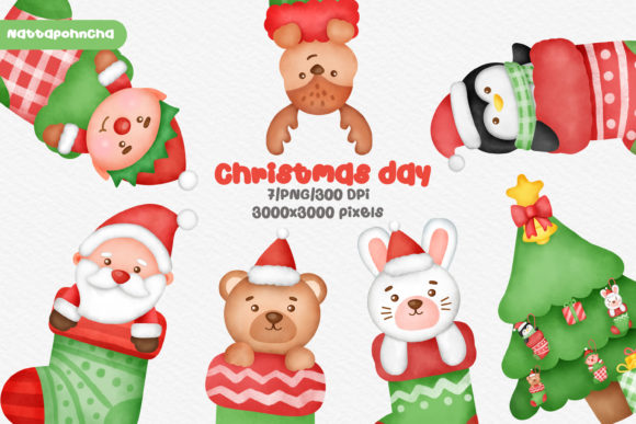 Watercolor Christmas Decorations Clipart and Illustrations